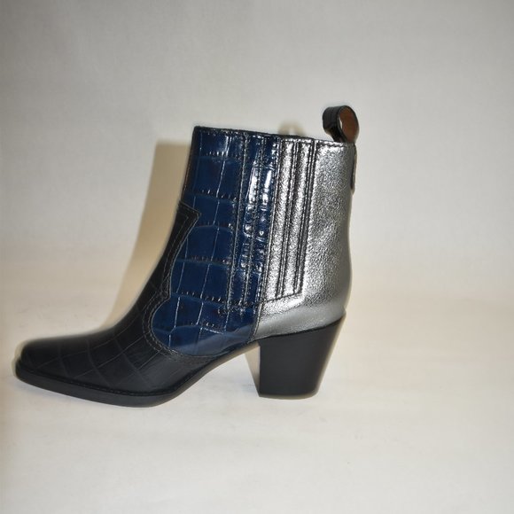 GANNI Western Colorblock Leather Ankle Boots Size 7 - Picture 4 of 10